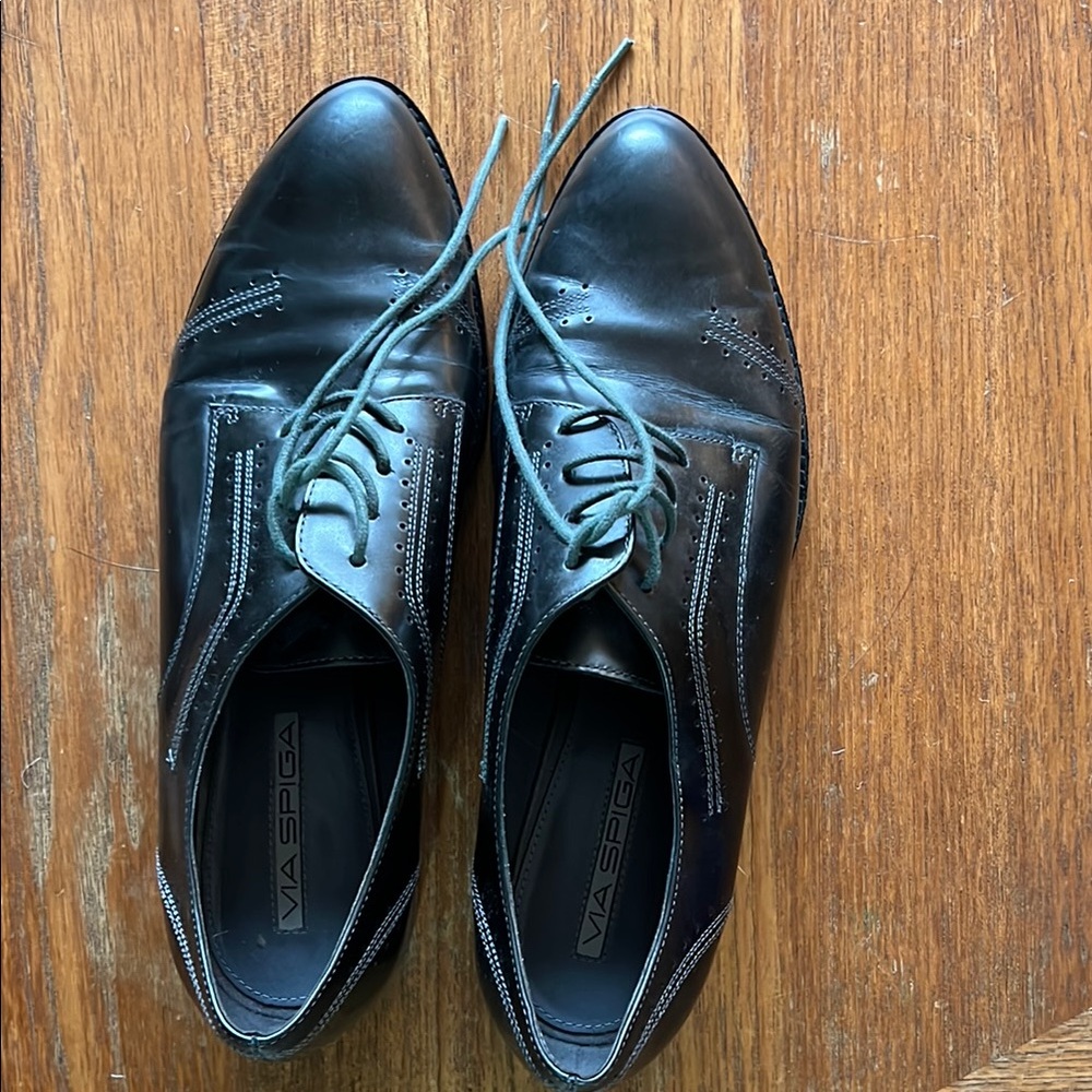 Via Spiga Black Leather Oxford Shoes